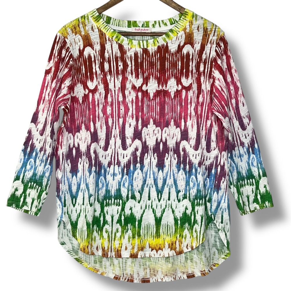 Fresh‎ Produce S 100% Cotton Sun Ray Rainbow T Shirt Blouse Made USA Art to Wear
